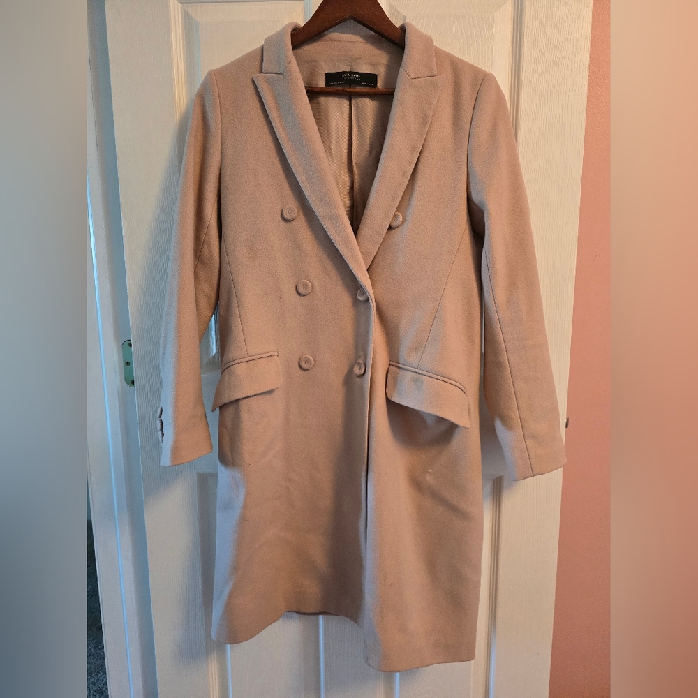 Zara Women's Pink Double-Breasted Wool Coat